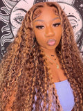Highlights Ombre Hair Water Wave Human Hair Wigs Transparent Lace Wigs Pre Plucked