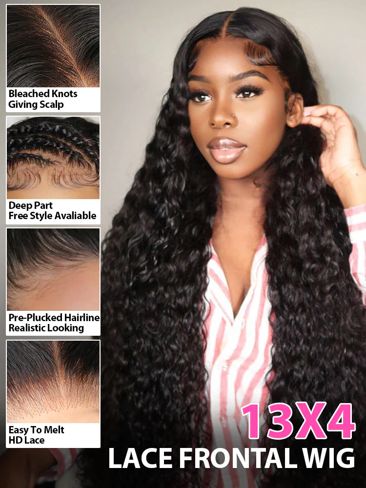 13x4 Swiss HD Lace Frontal Pre-bleached Water Wave Hair Pre plucked Lace Front Wigs