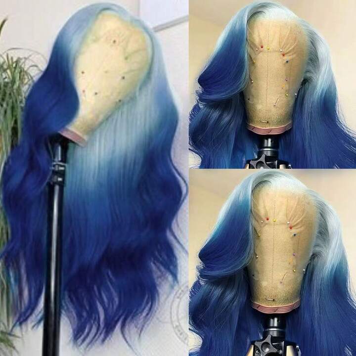 13x4 Free Part HD Lace Front Wig Ombre Purple Color Long Body Wave Synthetic Hair 180% Density Pre-Plucked Glueless Purple Ombre Colored Long Wavy Hair 26 Inch Free Part Soft Natural Look For Women Versatile Styling Options