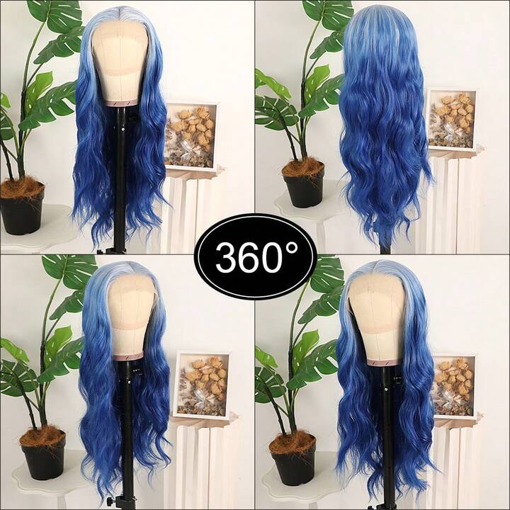 13x4 Free Part HD Lace Front Wig Ombre Purple Color Long Body Wave Synthetic Hair 180% Density Pre-Plucked Glueless Purple Ombre Colored Long Wavy Hair 26 Inch Free Part Soft Natural Look For Women Versatile Styling Options