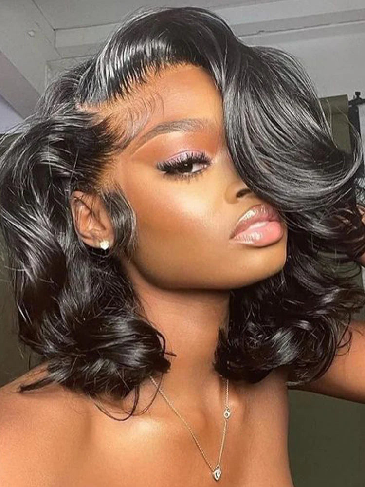 Short Cut Body Wave Hair 13x4 Lace Front Bob Wigs Pre Plucked For Women
