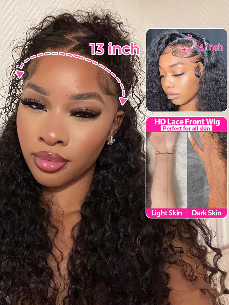 13x4 Swiss HD Lace Frontal Pre-bleached Water Wave Hair Pre plucked Lace Front Wigs