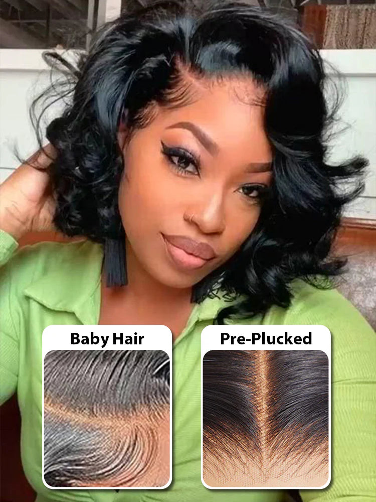 Short Cut Body Wave Hair 13x4 Lace Front Bob Wigs Pre Plucked For Women