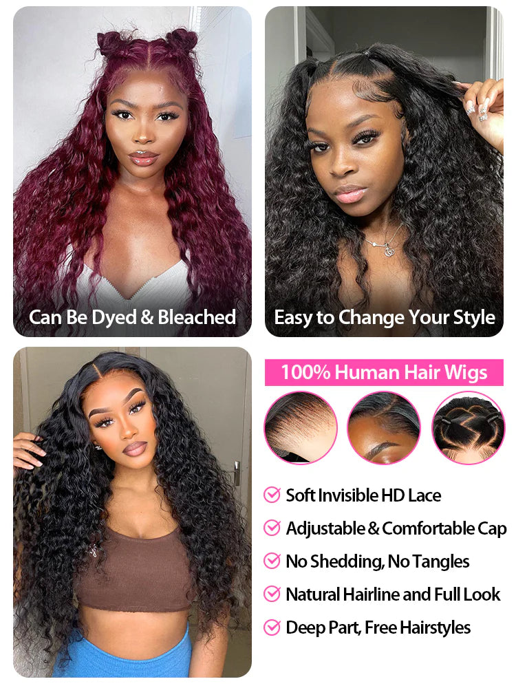 13x4 Swiss HD Lace Frontal Pre-bleached Water Wave Hair Pre plucked Lace Front Wigs