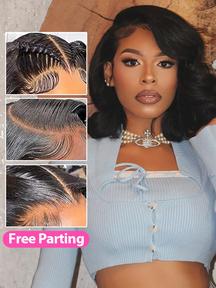 Short Cut Body Wave Hair 13x4 Lace Front Bob Wigs Pre Plucked For Women